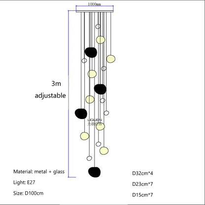 DecorBites™ Cobblestone Glass LED Pendant Lights Chandelier for Villa Hotel Loft Stairway