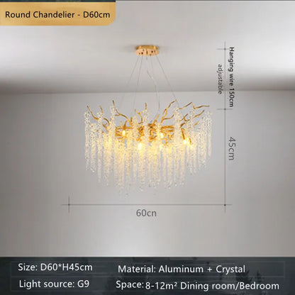 DecorBites™ Crystal Branch Chandelier: French Style Romantic Tassel Ceiling Lamp