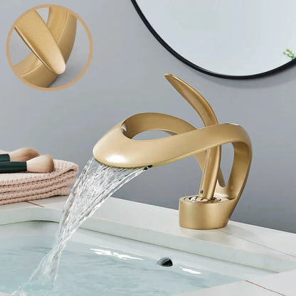 DecorBites™ Black Brass Waterfall Basin Faucet, Single Handle Deck Mount Vanity Tap