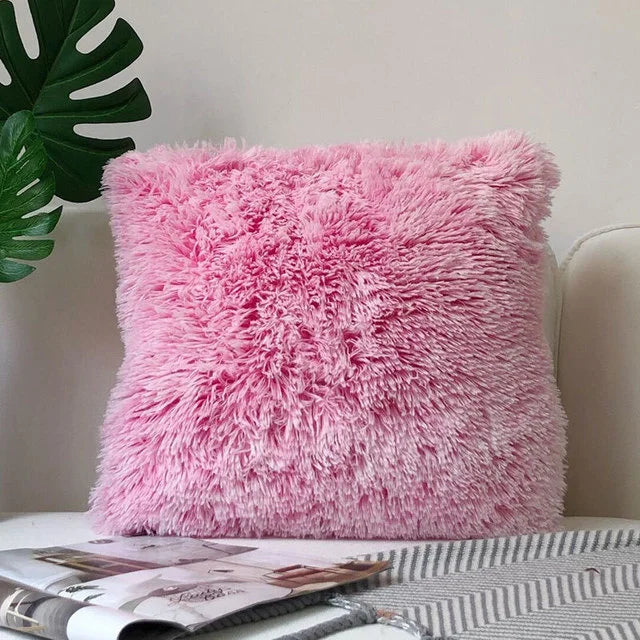 DecorBites™ Cozy Plush Fur Cushion Cover 43x43cm White Grey Sofa Decor Pillowcase