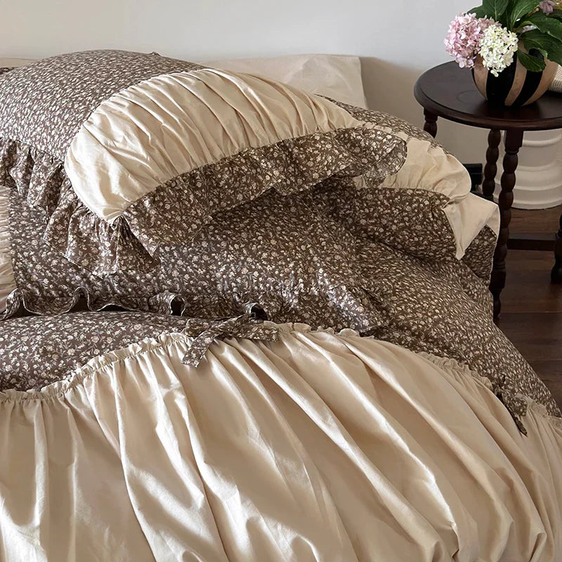DecorBites™ French Floral Washed Cotton Bedding Set, Duvet, Sheet, Pillowcases