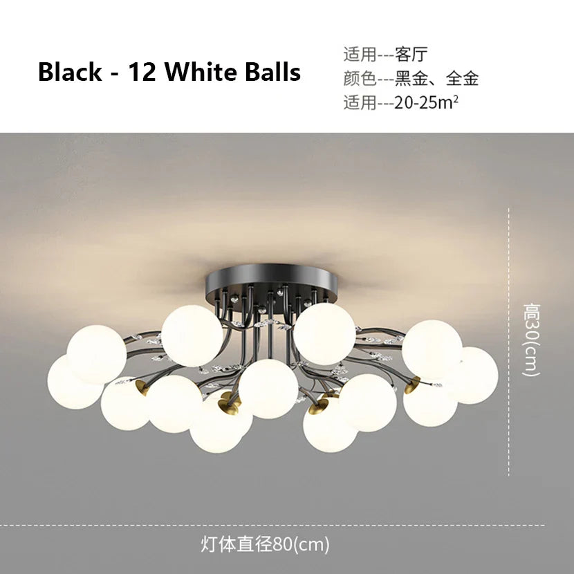 DecorBites™ Glass Bubble Ball LED Ceiling Light in Black Gold Crystal for Bedroom & Living Room