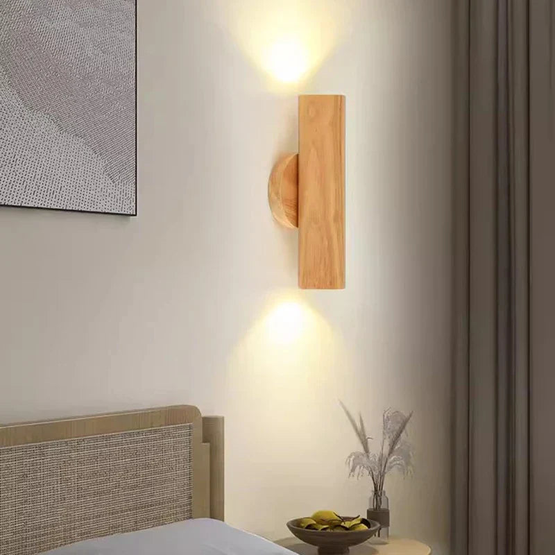 DecorBites™ LED Wood Wall Lamp: Nordic Style Walnut Sconce for Bedroom, Study, and Living Room