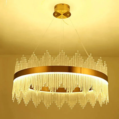 DecorBites™ Gold Crystal Chandelier: Dimmable Luxury Pendant Lamp for Bedroom, Living Room & Hotel