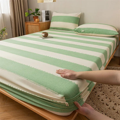 DecorBites™ Coarse Cloth Prue Cotton Queen Fitted Sheet Set with Pillowcases