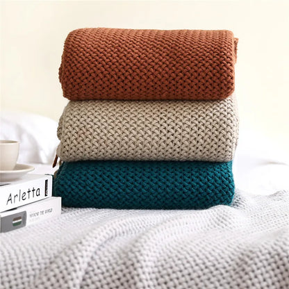 DecorBites™ Cozy Nordic Knit Sofa Blanket with Tassels & Fleece Throw