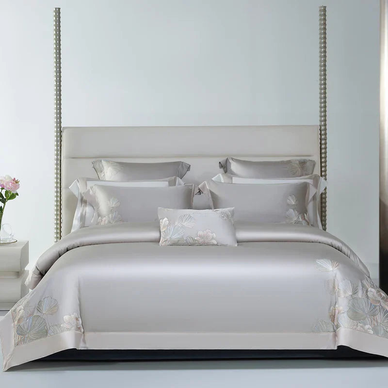 DecorBites™ Cotton Flowers Embroidery Bedding Set with Soft Silky Finish