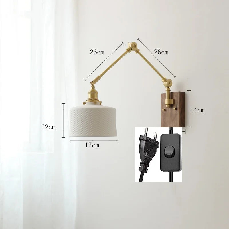 DecorBites™ Copper Wall Lamp with Pull Chain Switch, Nordic Design, LED Bulb, Ceramic Lampshade