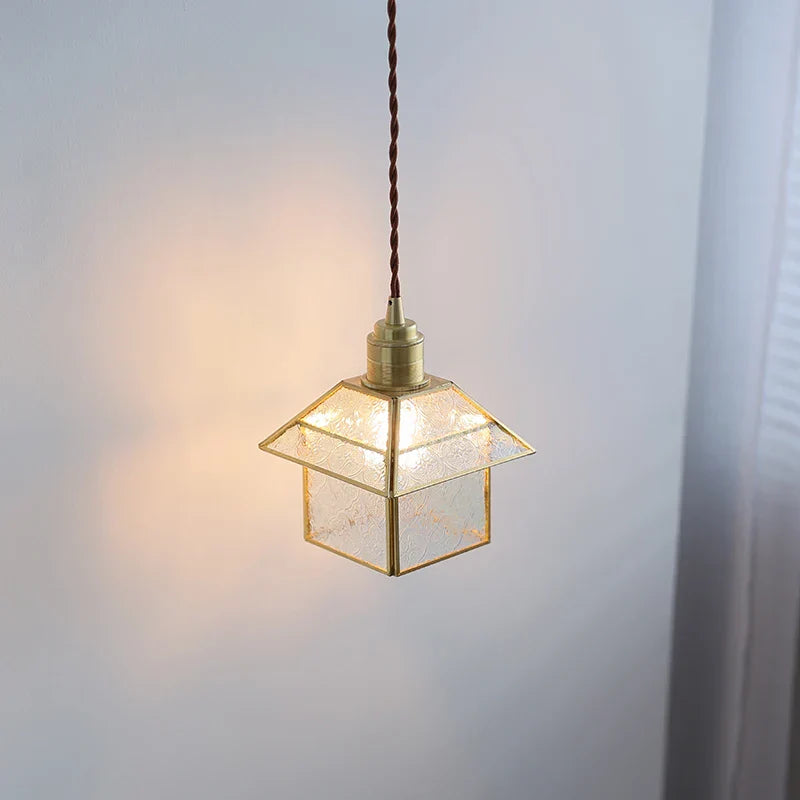 DecorBites™ Cube Glass LED Pendant Light: Modern Copper Hanging Lamp for Bedroom, Restaurant, Hallway