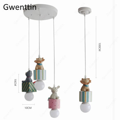 DecorBites™ Kids Animal Pendant Lamp: Rabbit Lion Cat LED Ceiling Light Fixture