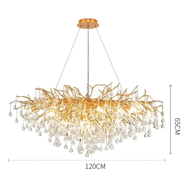 Gold Glass Pendant Chandelier Round L160cm
