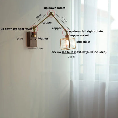 DecorBites™ LED Wall Lamp Rotatable Glass Walnut Swing Arms Hallway Stair Light
