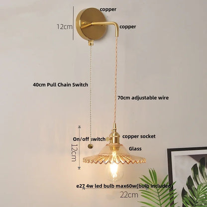 DecorBites™ Green Glass LED Wall Lights Fixture with Pull Chain Switch