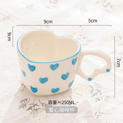 DecorBites™ Hand Painted Heart Handle Ceramic Love Mug - Pink