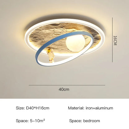DecorBites™ Kids Moon Astronaut LED Ceiling Light for Eye Care in Blue Pink Carton Theme