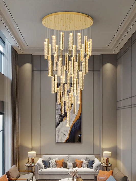 DecorBites™ Large Chrome Plated Crystal Chandelier Pendant for Modern Spiral Staircase