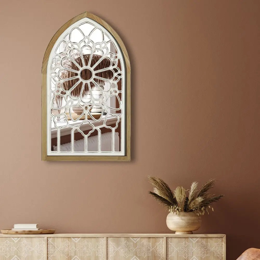 Wooden Gothic Wall Mirror 39.5-Inch Carved Frame