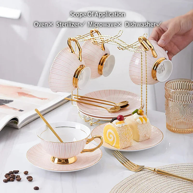 DecorBites™ Gold Porcelain Tea Set 200ml Elegant Coffee Cup Saucer Spoon Set