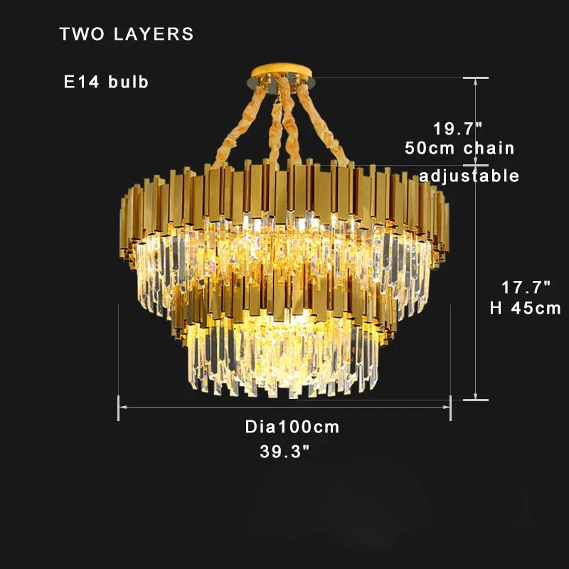 Gold Crystal Ceiling Chandelier 2-Layer Dia150cm