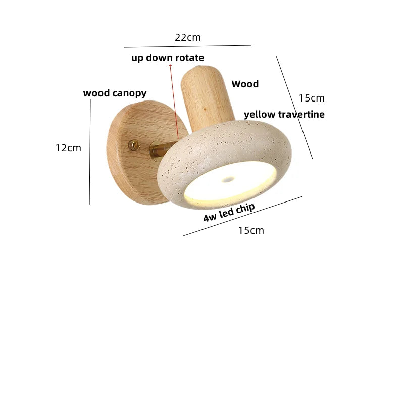 DecorBites™ LED Wall Light Fixture Up Down Rotate Pull Chain Switch Yellow Travertine Wood