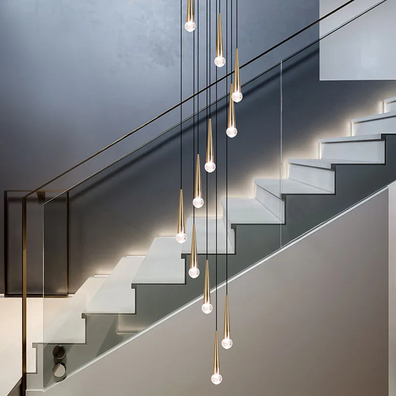 DecorBites™ Crystal LED Staircase Chandelier: Luxury Long Stair Lighting Fixture