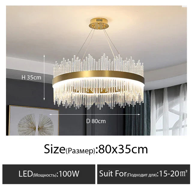 DecorBites™ Crystal LED Chandelier: Luxury Dimmable Pendant Light for Bedroom, Living, Dining Room