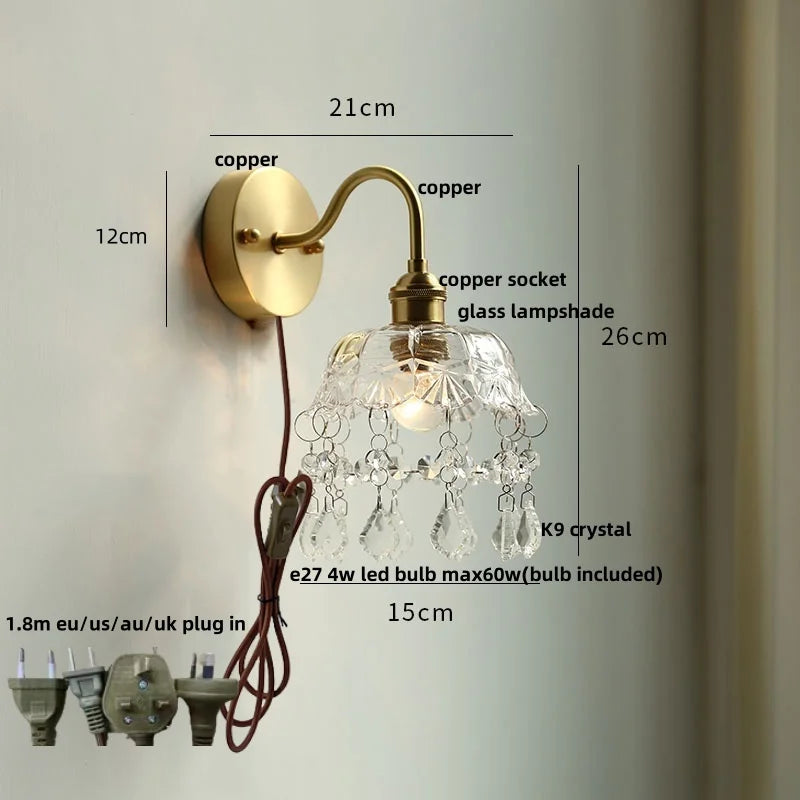 Green Glass Wall Sconce Copper Socket Pull Chain