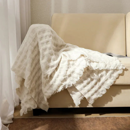 DecorBites™ Knitted Waffle Blanket Throw - Multi-Season Sofa Cover, Bedspread, and Nap Bed End Towel