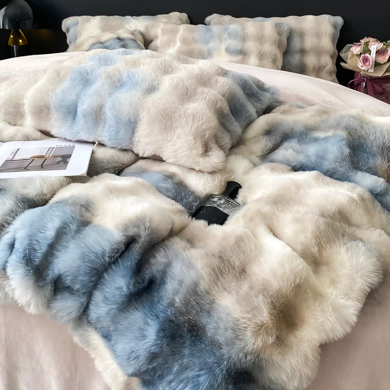 Gradient Faux Fur Bedding Set