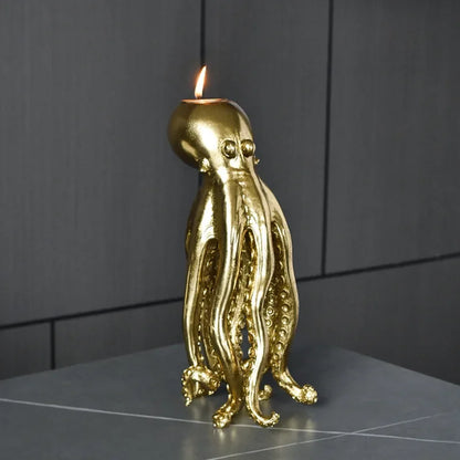 DecorBites™ Golden Octopus Sculpture Candle Holder Candelabrum for Home Decoration