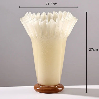 DecorBites™ Large Glass Vase with Lotus Leaf Edge for Home Decor