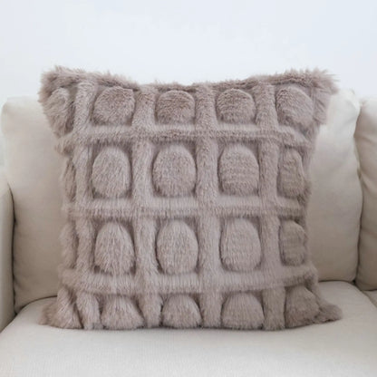 DecorBites™ Cream Geometric Faux Fur Pillow Case for Luxury Home Decor