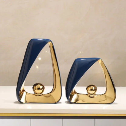 DecorBites™ Geometric Triangles Golden Ball Skeleton Sculpture: Abstract Home Decor Figurine