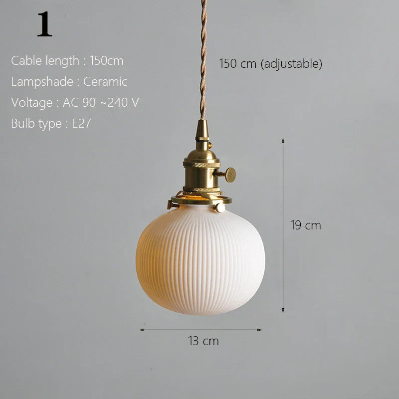 Japanese Ceramic Pendant Light With Copper Finish