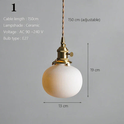 Japanese Ceramic Pendant Light With Copper Finish