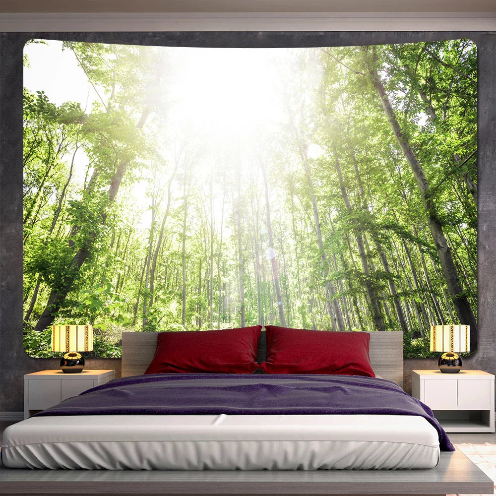 DecorBites™ Forest View Tapestry: Psychedelic Mandala Wall Decor & Beach Towel