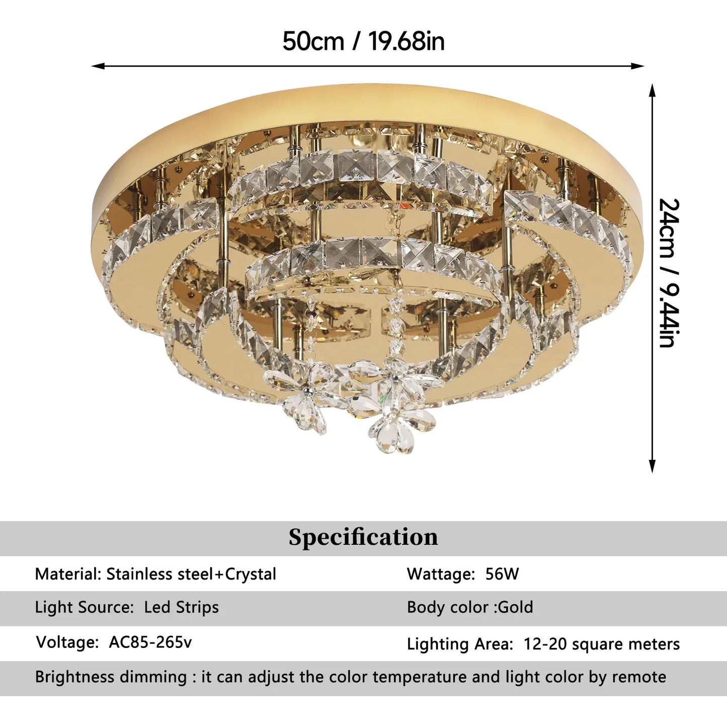 DecorBites™ Crystal Drop Chandelier Ceiling Light with RC Dimming for Modern Home Decor
