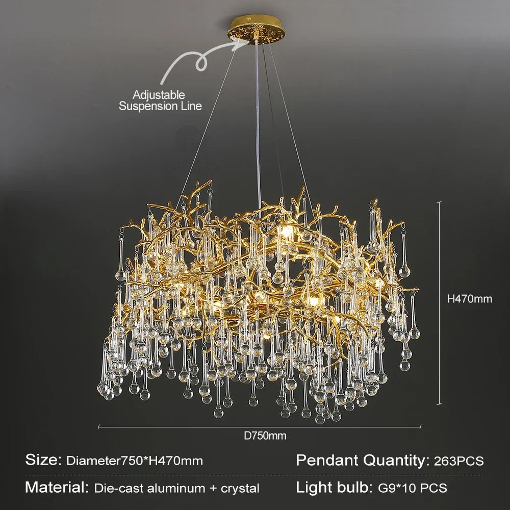 Golden Crystal Long Chandelier