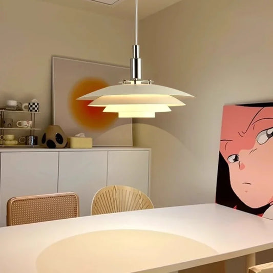 Mid-Century Gradient UFO Pendant Light In White & Red