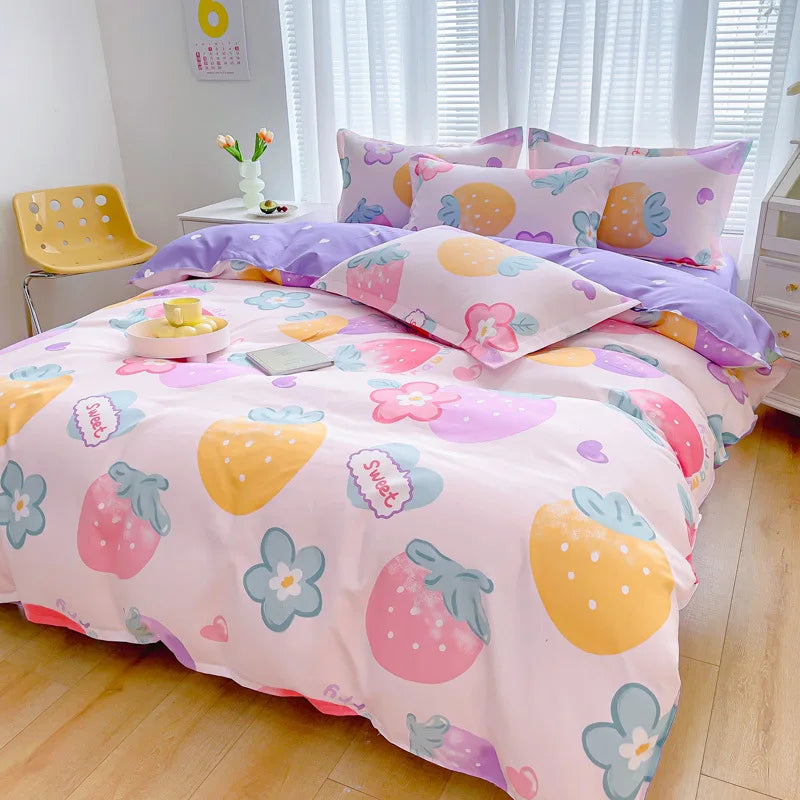 DecorBites™ Cotton Printed Bedding Set: Thick & Cozy Single Bedclothes for Adults & Kids