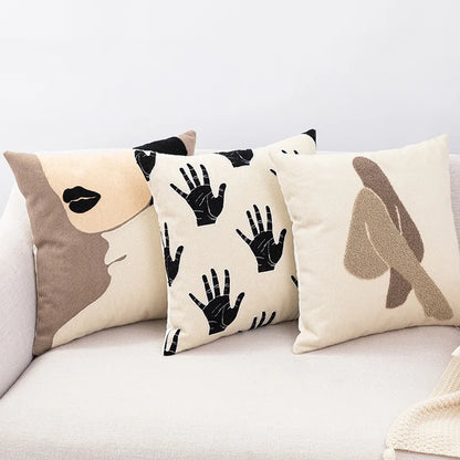 DecorBites™ Embroidered Cotton Cushion Cover in Nordic Ins Style, Abstract Design