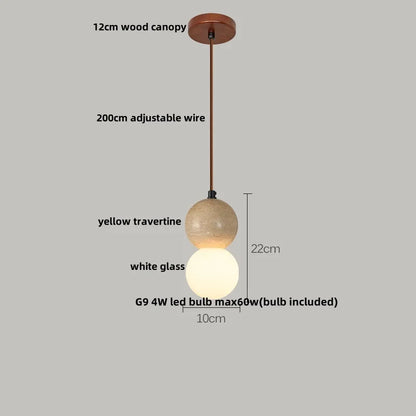 DecorBites™ Japanese Style LED Pendant Lights Wood Canopy Cement Lampshade