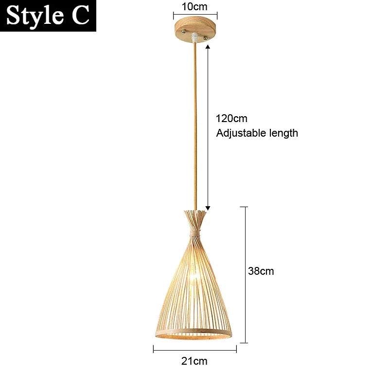 Japanese Bamboo Woven Pendant Light in Natural Finish