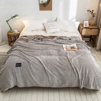 DecorBites™ Gray Plaid Coral Fleece Bed Blanket - Single/Queen/King Size Cozy Flannel Bedspread