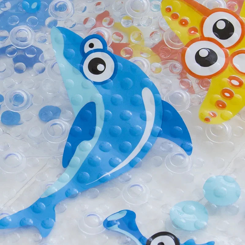 DecorBites™ Kids PVC Bathroom Mat with Suction Cups and Drainage in 12 Colors