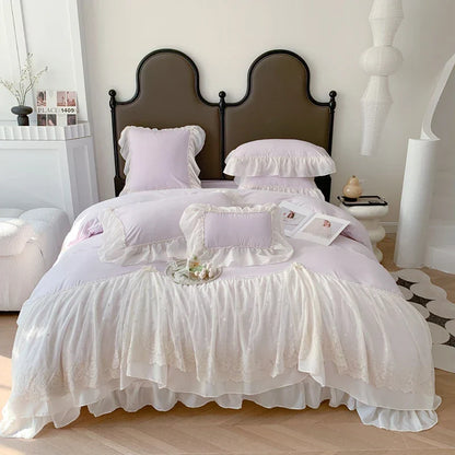 DecorBites™ French Princess Wedding Bedding Set, Cozy Queen King Size Duvet Cover, Bed Sheet
