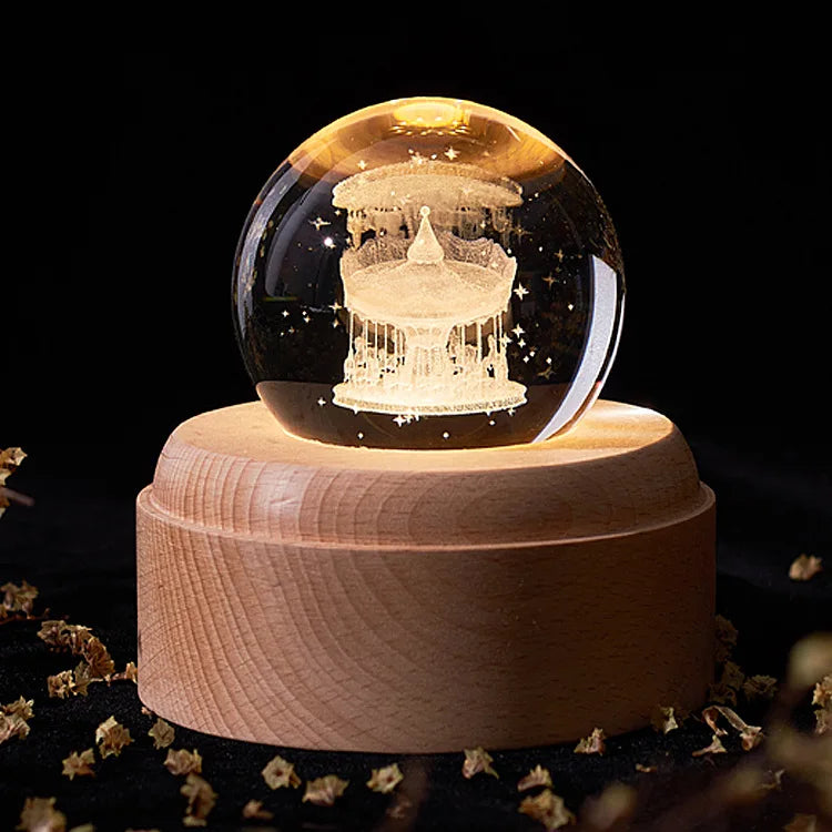 DecorBites™ Crystal Ball Music Box: Rotating Light Projection, Birthday & Valentine's Day Gift