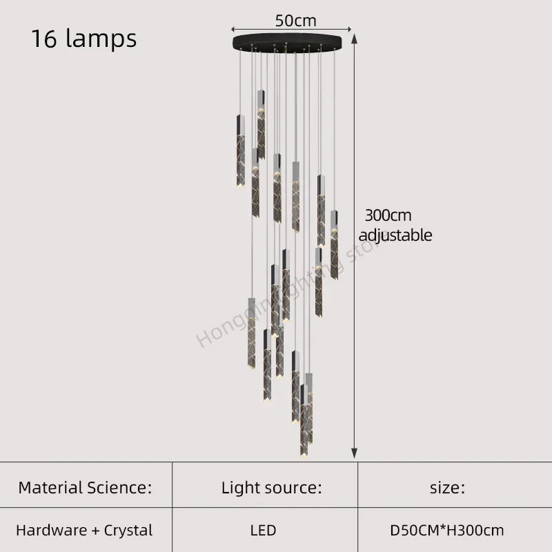 Gold Crystal Stair Chandelier 25-Lamp Design