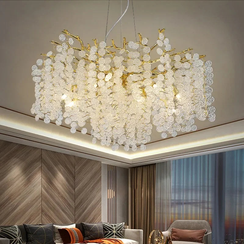 DecorBites™ Gold Money Tree Crystal Chandelier for Bedroom Living Dining Room Luxury Lighting