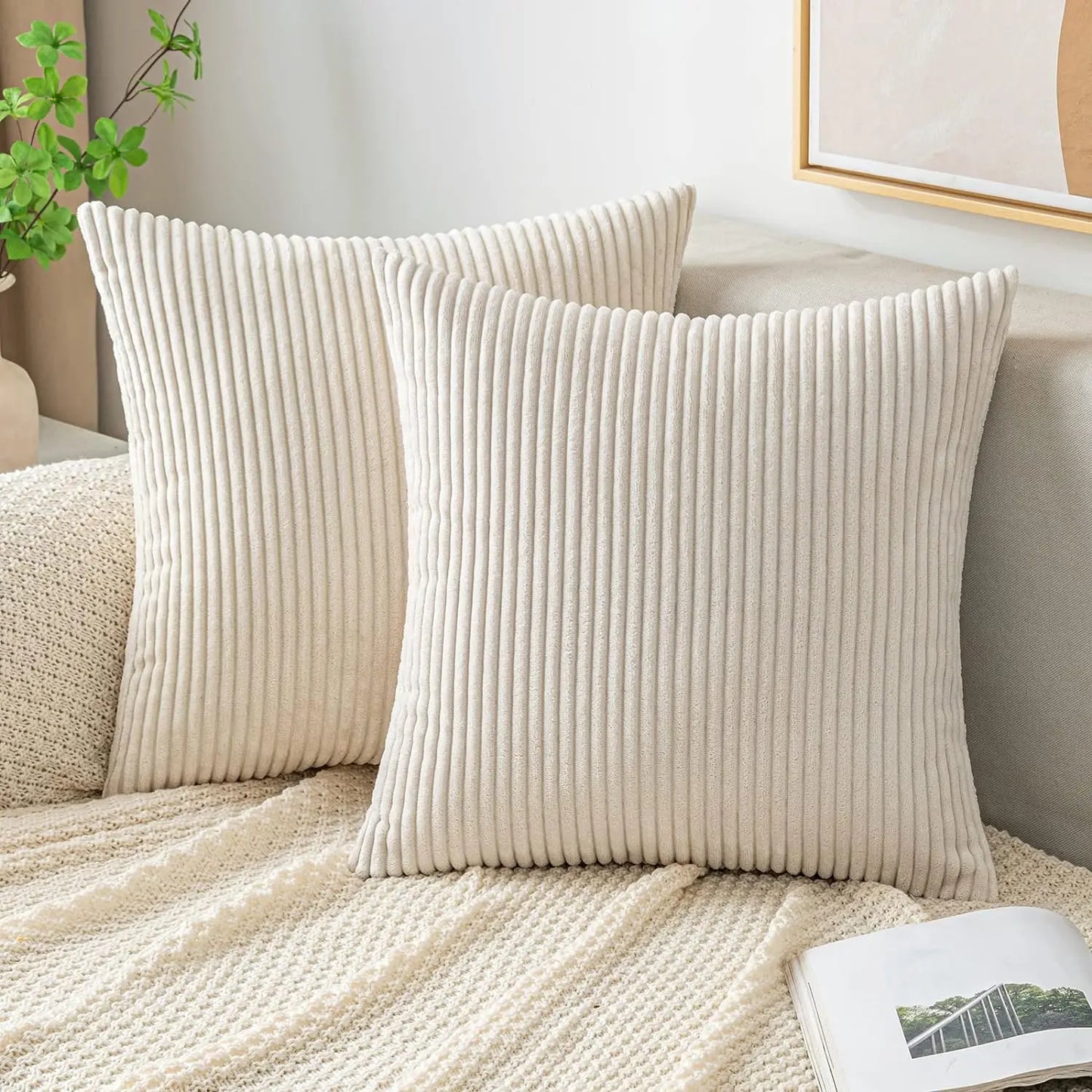 DecorBites™ Corduroy Striped Throw Pillow Covers - Soft Decorative Cushion Cases